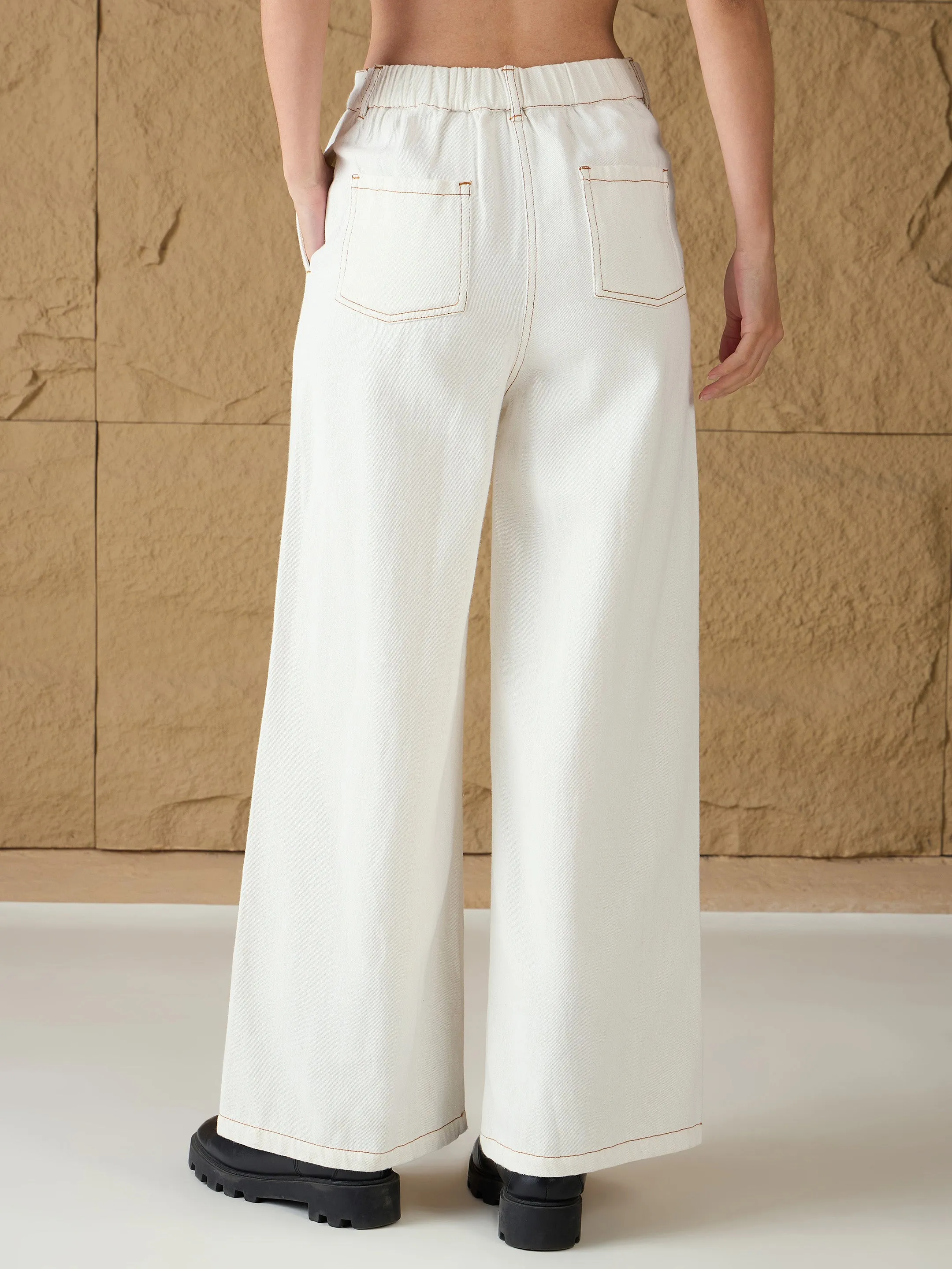 Women White Denim Flared Pants