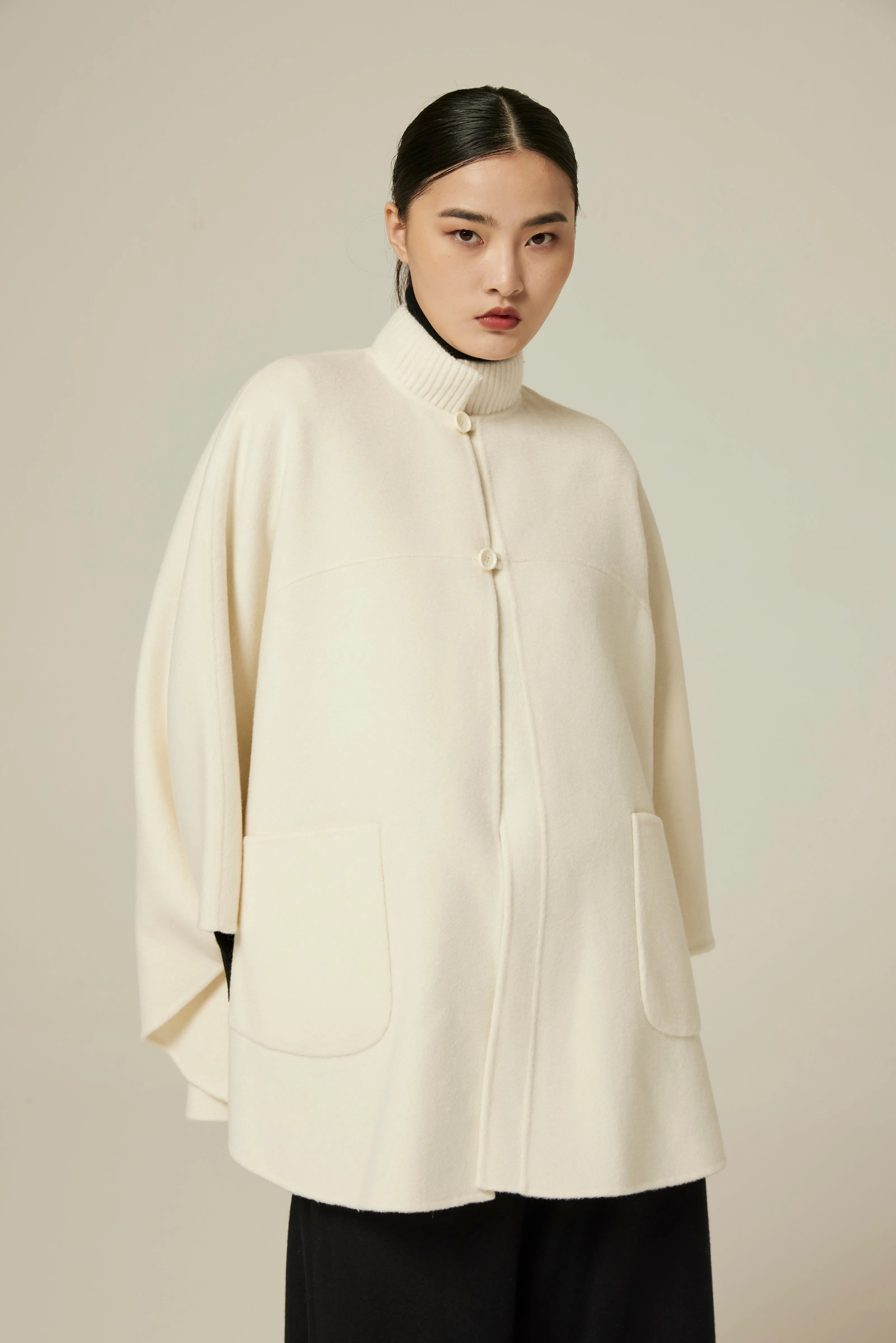 Women's mandarin collar cashmere coat