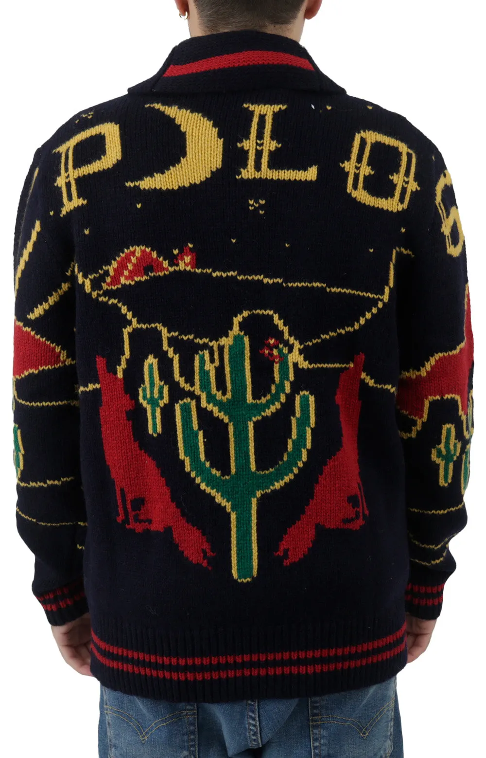 Wool Blend Crest Cardigan - Navy/Multi