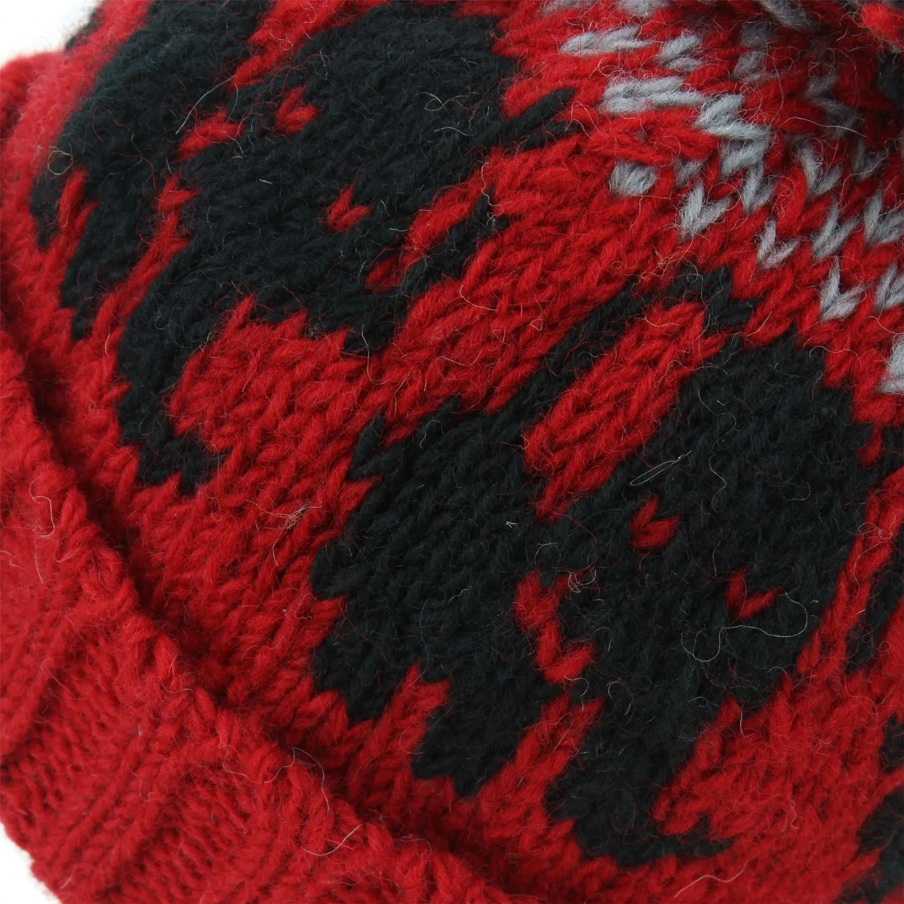 Wool Knit Bobble Beanie Hat - Elephant - Red Grey