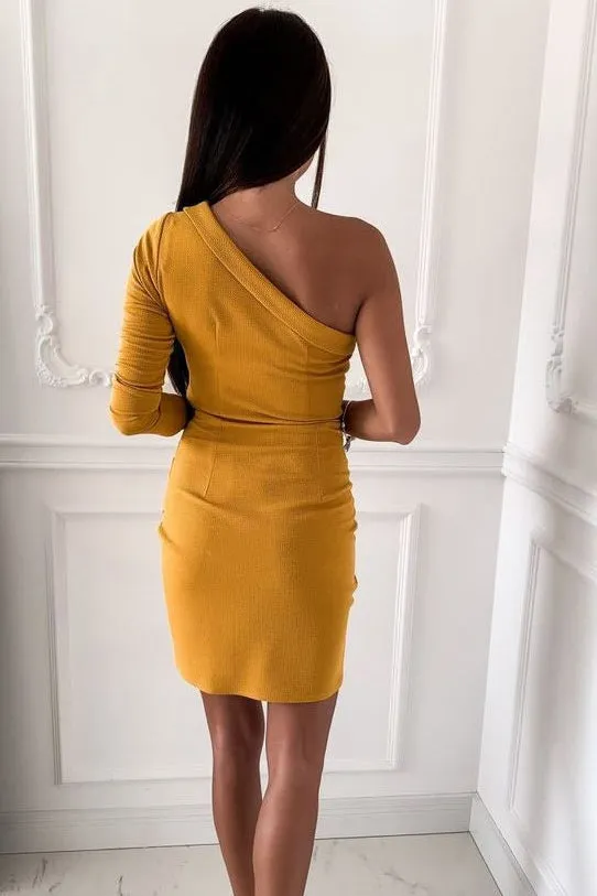 Yellow One Shoulder Short Bodycon Dress