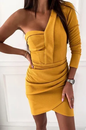 Yellow One Shoulder Short Bodycon Dress